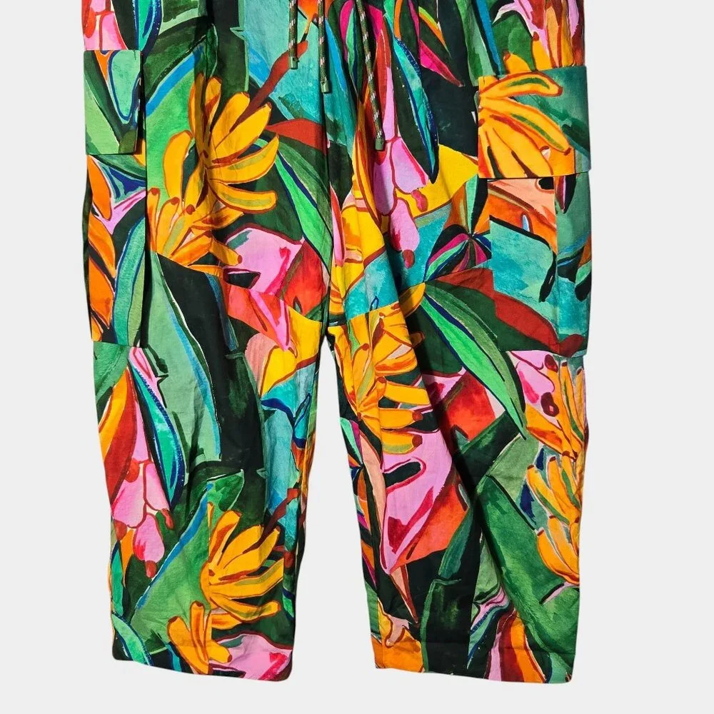 Farm Rio Banana Foliage Cargo Pants S Bold Colorful Tropical Resortwear NWT - Picture 4 of 12